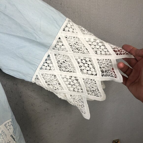 Unique Spectrum Top Womens 2X Plus Size Light Blue Lace Trim Boho Artsy NEW - Picture 8 of 15